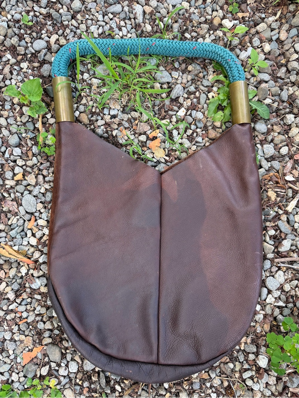 WILDWOOD OYSTER CO Brown Leather and Suede Shoulder Bag Seaside Teal Dock Rope - Picture 5 of 11